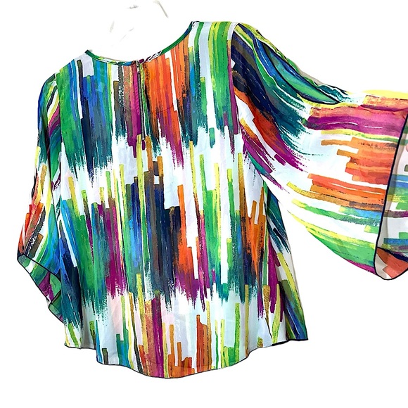 NWT Romeo & Juliet Couture multicolor brushstroke split sleeve semi sheer top L - Picture 8 of 9